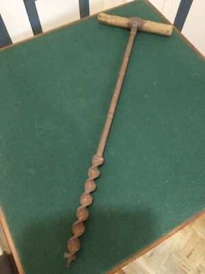 £18 • Buy Vintage Antique Carpenters Hand Auger, Wooden T-Handle, 1 Inch Diameter - 62cm