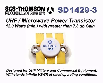 SD1429-3 RF/UHF/ Microwave Power Transistor UHF Military & Commercial - USA SHIP • $14.95