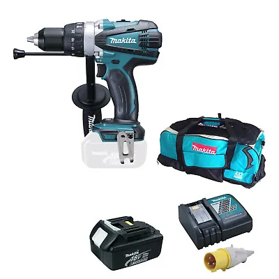 MAKITA 18V DHP458 COMBI DRILL 1 BL1830 BATTERY 110v DC18RC CHARGER LXT600 BAG • £496.33