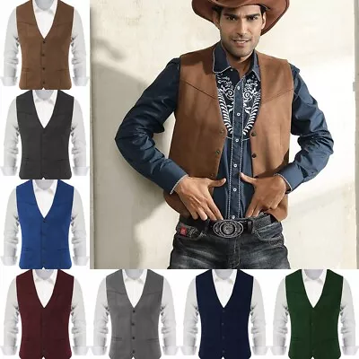 Mens Cowboy Vest Waistcoats Vintage Retro Workwear Wedding Groomsman Vest Custom • $32.98