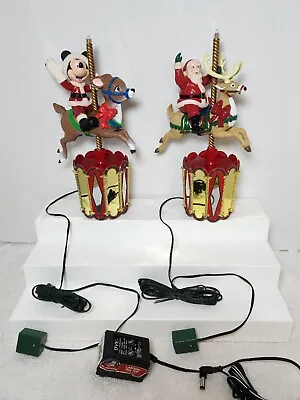 Vtg MR CHRISTMAS Carousel Tree Toppers Mickey Mouse Santa Reindeer Cord Lot Of 2 • $38
