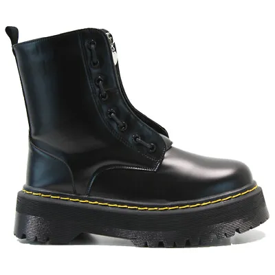 Ladies Punk Goth Chunky Winter Walking Retro Army Combat Ankle Zip Up Boots Size • £19.95
