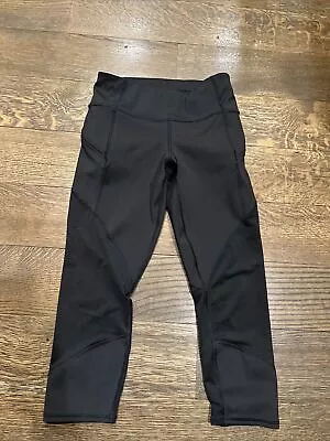 ATHLETA Leggings MESH CONTENDER Black Zip Side Pockets XS Capri • $13.50