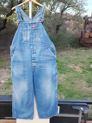 Men's DICKIES Bib Overalls Blue Jean Denim 46x30 Carpenter's Work Classic • $24.99