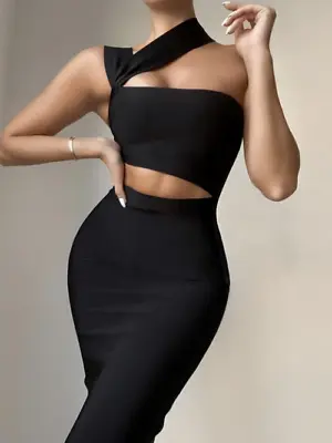 2023 Women's Summer Cut-out Brown Midi Knee-length Tight Bandage Dress • $58.92