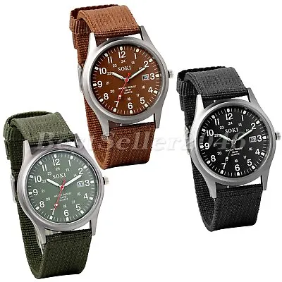 Men Sport Quartz Date Nylon Strap Army Military Wrist Watch Luminous Canvas Band • $10.99