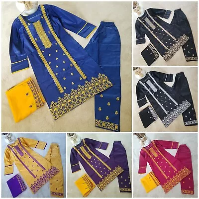 Pakistani Sindhi Traditional Embroidery Cotton Shalwar Kameez Stitched Clothes  • £19.99