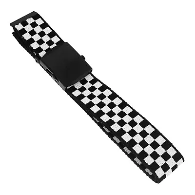 38mm Black With White Check Canvas Belt 110cm Band Racing Grid Metal Buckle • £13.58