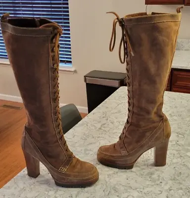 Women's Michael Kors Boots Brown Aquarius Tall Lace Up Suede Leather Size 9.5 • $62.99