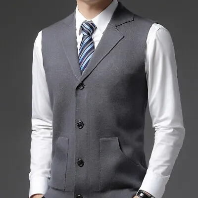 Men Wool Cashmere Blend Waistcoat Gilet Cardigan Jumper Sweater Tailored • $38.77