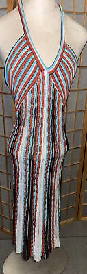 Missoni Signature Zig Zag Metallic Crochet Knit Halter Neck Maxi Dress Size 10 • $90