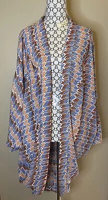 Seed Heritage One Size Women’s Geometric Kimono Cardigan Top Orange Blue Zig Zag • $39.95