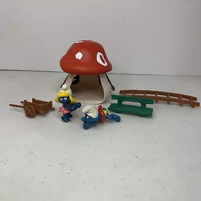 Vintage 1978 The Smurfs PVC Schleich Peyo & Mushroom House Lot Of 6 • $32