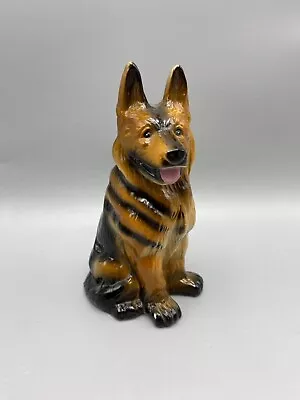 Vintage German Shepherd Black Brown Dog Figurine 6  Glossy Ceramic FREE SHIPPING • $24.77
