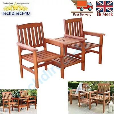 Solid Wood Tete-a-Tete 2 Love Seat Garden Bench  Central Table And Parasol Hole • £139.99