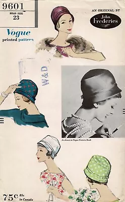 CLOCHE Bucket HAT Turban By John Frederics Vogue 9601 Vtg 1958 Sewing Pattern • $6.50