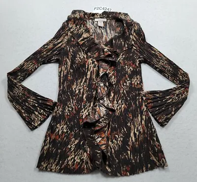 $12.44 • Buy Covington Womens Shirt Medium Brown Accordian Pleat V-Neck Flared Sleeve