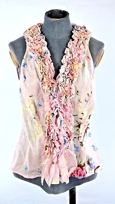 £29.99 • Buy Renato Nucci Top Linen Floral Sleeveless Shirt Blouse Pale Pink Ruffle Detail 10