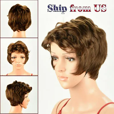 Women Lady Curly Wavy Short Synthetic Hair Wigs Costume Golden Gold Brown Wig US • $10.99