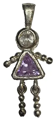 Vintage Sterling 925 Purple CZ February Birthstone Stick Baby Charm Pendant 1.8G • $19.95