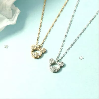 Disney Mickey Mouse Silver/Gold Pave Cubic Zirconia Pendant Chain Necklace • $8.99