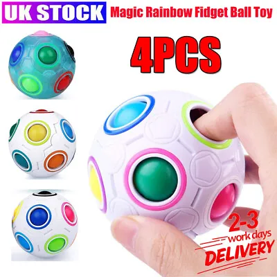 4X Magic Rainbow Ball Fidget Toy Puzzle Speed Cube Stress Relief Educational Toy • £9.89