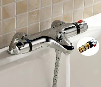 £39.95 • Buy Bathroom Thermostatic Bath Filler Taps Shower Bar Mixer Valve Deck Mounted Brass