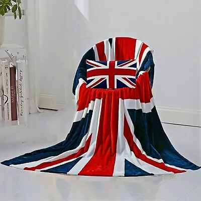 Double Sided Union Jack UK Flag Cosy Fleece Sofa Bed Blanket Throw Faux Fur Warm • £14.99