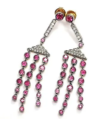 Rare! Authentic Laura Munder 18k Yellow Gold Diamond Pink Sapphire Earrings • $4200