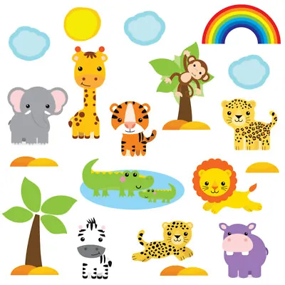 £13.94 • Buy Kids Childrens Cute Jungle Safari Animal Wall Stickers, CuteBabySafari SAFR.4