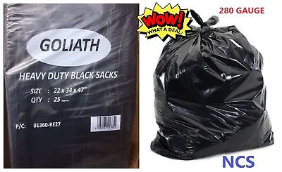 COMPACTOR Black Sacks | GOLIATH 280G BIN LINERS | Refuse/Rubbish/Waste/Bin Bags • £7.95