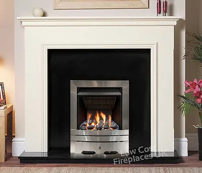 Gas White Surround Black Marble Granite Modern Silver Coal Fire Fireplace Large • £803