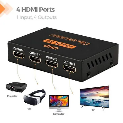 HDMI BOX 1*4 HDMI Splitter 1 In 4 Out 4K 3D 4 Way HDMI Signal Distributor UK • £6.92