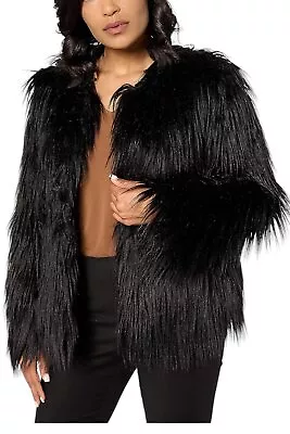 Dennis Basso Faux Mongolian Fur Coat Black • $129.99