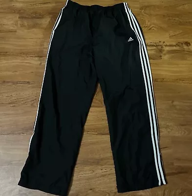 Vintage Adidas Pants Mens XL Black Windbreaker Track 3 Stripe Baggy Loose Y2K • $22