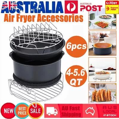 Air Fryer Accessories Five Kit Cake Barrel Pizza Pan Metal Holder Multi-Purpose • $22.98