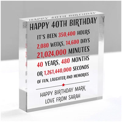 PERSONALISED 30th 40th 50th 60th 70th Birthday Gift Him Dad Grandad Clear Block • £9.99