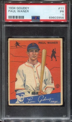 $28 • Buy 1934 Goudey PAUL WANER #11 PSA 1 (PR) HOF Pirates BASEBALL CARD Undergraded!!