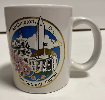 Vintage Souvenir Washington DC Nations Capital Cup Mug Cherry Blossoms Monument • $6.97