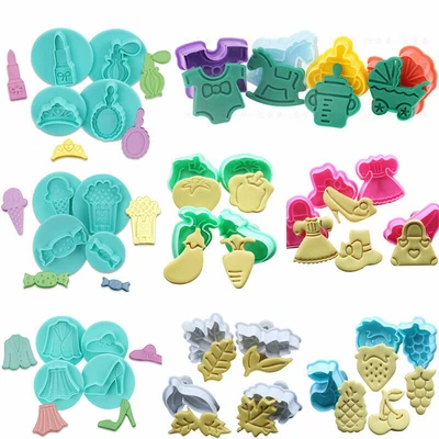 £4.55 • Buy 4Pcs Sugarcraft Cake Cookies Fondant Plunger Decorating Cutters Tools Mold