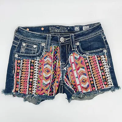Miss Me JK6364H Sequin Frayed Denim Jean Shorts Girls Youth Size 12 • $24.95