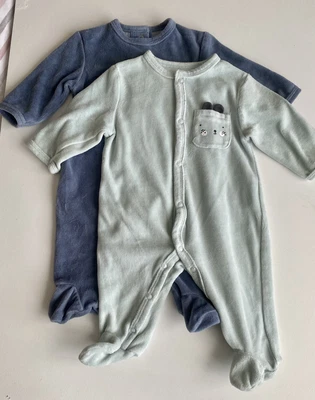 £2.99 • Buy Kaibi Baby Boys Green & Blue Fleece Babygrow Sleepsuit Rompers Bundle 0-3 Months
