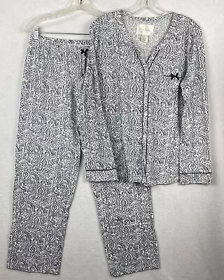 Marilyn Monroe Women Large White & Blue Print Pajama Lounge Set Button Front • $14.99