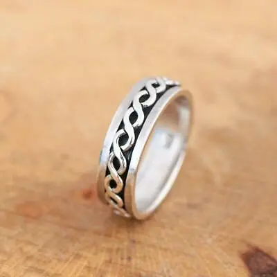 £18.95 • Buy Mens Womens Plain 925 Sterling Silver Celtic Spinning Worry Band Ring 7mm