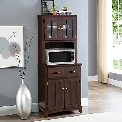 Espresso Brown Microwave Cabinet Cupboard Food Pantry Kitchen Storage Organizer • $307.90