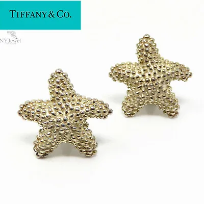 Nyjewel Tiffany & Co Sterling Silver Texture Starfish Figure Sculpture Earrings • $450