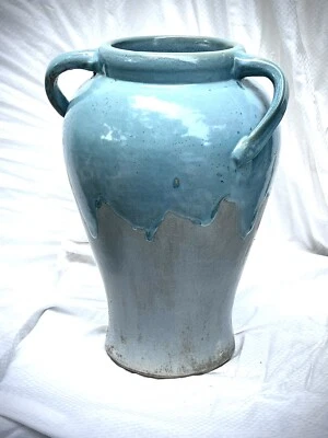 $199 • Buy Vintage Zanesville Stoneware Neptune Drip Twisted  Handle Oil Jar Floor Vase 17”