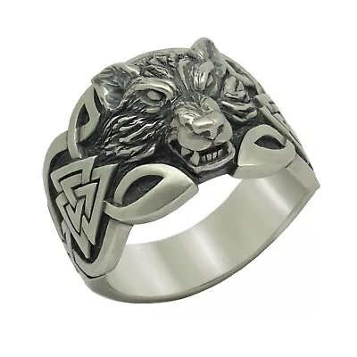 Viking Wolf Sterling Silver 925 Celtic Men’s Ring Valknut Norse Mythology Symbol • $142.50