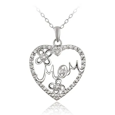 925 Silver Diamond Accent Mom Heart Pendant • $19.99