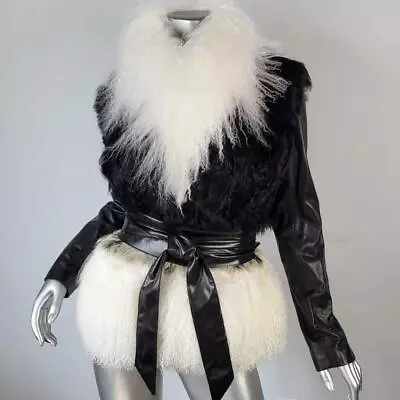 Nwt~$1695~ashley B~sz S~genuine Black Leather Real Mongolian Curly Lamb Fur Coat • $295